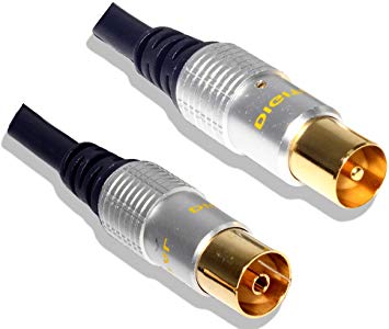 Cable Mountain 10m Male to Female TV Aerial Coaxial Cable with Gold Connectors and Metal Plugs - Blue