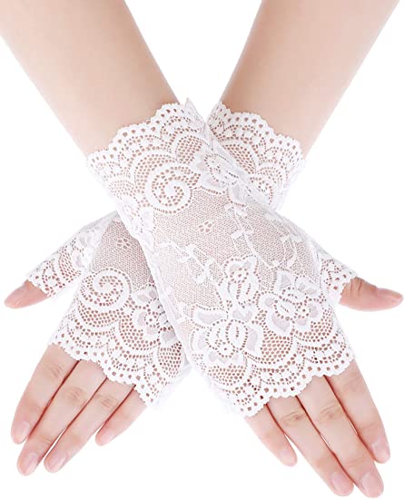 Skylety Women Short Lace Gloves Sunblock Fingerless Bridal Floral Gloves