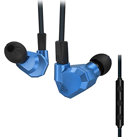 Quad Driver Headphones,KZ ZS5 High Fidelity Extra Bass Earbuds with Remote and Mic,with Detachable Cable,Metallic Blue