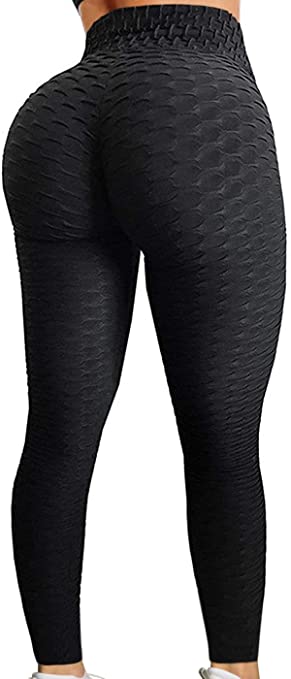 HURMES Women's High Waist Textured Yoga Pants Ruched Butt Lifting Stretchy Tummy Control Workout Leggings
