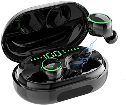 Bluetooth 5.0 Headphones Wireless Earbuds,IPX8 Waterproof Stereo Earbuds with Microphone, LED Battery Display 120H Playtime, Noise-Cancelling Headset with Charging Case for Sports