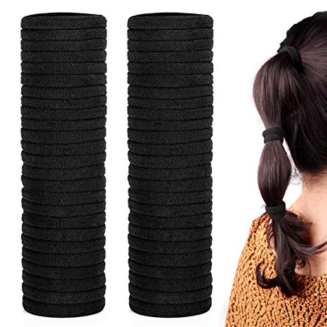 50 Pack Dreamlover Seamless Thick Cotton Hair Rubber Bands, Elastic Durable Ponytail Holders Hair Ties, Ponytail Buns Headbands, No Crease and Damage Hair Accessories for Kids, Girls and Women (Black)
