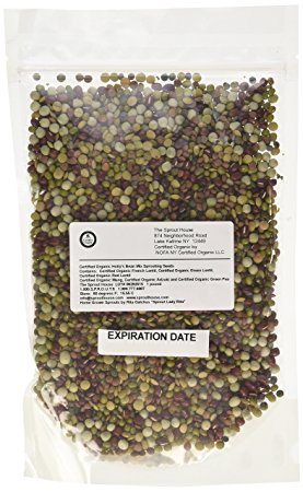 The Sprout House Certified Organic Non-gmo Sprouting Seeds Holly's Mix - Mung, Adzuki, Green Pea, Red Lentil, French Lentil, Green Lentil 1 Pound