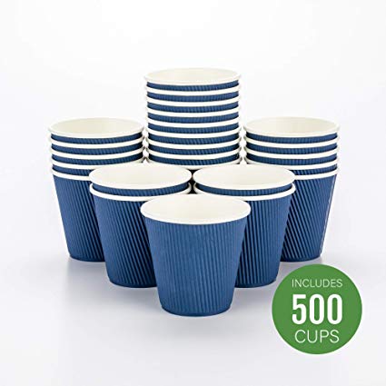 Disposable Paper Hot Cups - 500ct - Hot Beverage Cups, Paper Tea Cup - 8 oz - Midnight Blue - Ripple Wall, No Need For Sleeves - Insulated - Wholesale - Takeout Coffee Cup - Restaurantware