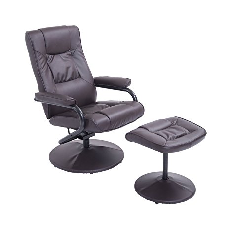 HomCom PVC Leather Recliner and Ottoman Set - Brown