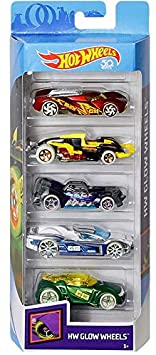 HW Hot Wheels Glow Wheels 5-Pack Diecast Vehicles