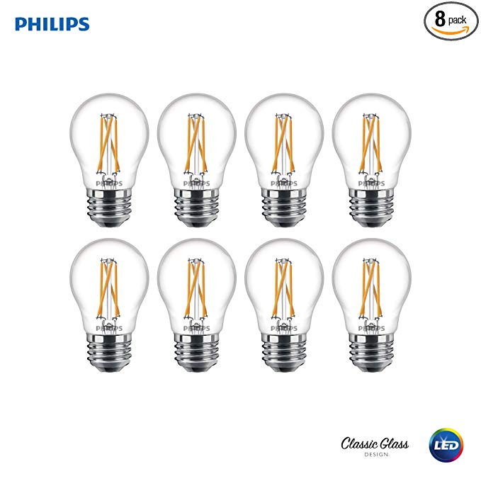 Philips 536607 LED Dimmable A15 Clear Filament Glass Light Bulb with Warm Glow Effect: 350-Lumens, 2700-2200 Kelvin, 4.5 (40-Watt Equivalent), Soft White, E26 Medium Screw Base, 8 Pack, Piece