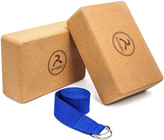 arteesol Yoga Blocks,Cork Yoga Blocks/EVA Foam Yoga Brick Set of 2 with Strap 9”X6”X3” Yoga Exercise Blocks Density Non-Slip Stability for Fitness Exercise Yoga Pilates Balance Support Gym