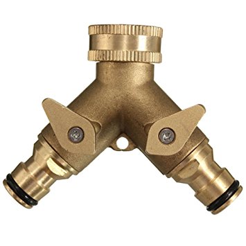 Kungfu Mall 3/4 Inch 2 Way Splitter Brass Water Hose Tap Quick Connector Garden Irrigation Tool Fitting