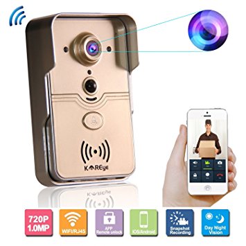 KAREye Smart Home WiFi Remote Video Door Phone Intercom Doorbell Camera HD 720P Support P2P Alarm IR Night Vision Supports iOS/Android System