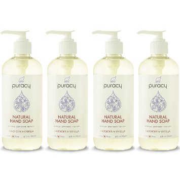 Puracy 100 Natural Liquid Hand Soap - Sulfate-Free - THE BEST Hand Wash - Lavender and Vanilla - Developed by Doctors - All Ages and Skin Types - Clinical-Grade Sea Salt Vitamin E Aloe Vera - 12-ounce - Pack of 4