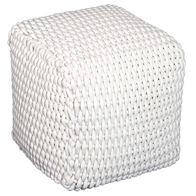 HOMCOM Modern 16" Stylish Comfortable Woven Cable Knit Rope Cube Ottoman Footrest - Cream White