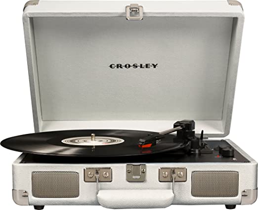 Crosley CR8005D-WS Cruiser Deluxe Portable Record Table 3-Speed Turntable with Bluetooth, White Sand