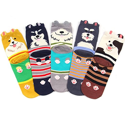 Ladies/Womens Cute Dog Casual Cotton Crew Socks Animal Printed Novelty Liner Socks