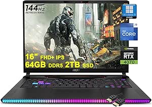 MSI Raider GE68HX Gaming Laptop | 16" FHD  IPS 144Hz | Intel 24-core i9-14900HX | 64GB DDR5 2TB SSD | GeForce RTX 4070 | RGB Backlit Thunderbolt4 Dynaudio FHD IR Privacy Camera Win11Pro   HDMI Cable