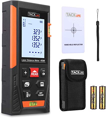 131Feet Laser Distance Meter Laser Measure with 2 Bubble Levels Rangefinder M/in/Ft Digital Tape Measure Large LCD with Backlight Battery Included-Tacklife HD40