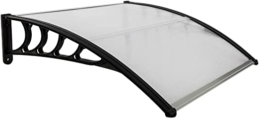 Simply-Me 40" x 40" Door Window Awning Polycarbonate Cover Front Door Outdoor Patio Awning Canopy UV Rain Snow Protection Hollow Sheet (Silver & Black Bracket)