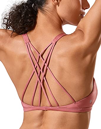 CRZ YOGA Women's Cute Yoga Sports Bra Strappy Sexy Back Padded Low Impact Workout Clothes Bra Tops