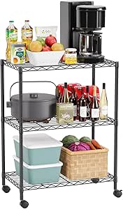 FDW 3-Shelf Adjustable,Storage Shelves Wire Shelving Shelving Unit Metal Shelves Storage Shelf with Wheels,13" D x 23" W x 31" H,Black