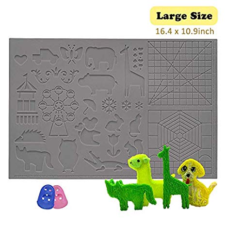 dikale 3D Pen Mat 16.4 x 10.9 inch, Upgraded 3D Printing Pen Silicone Design Mat with Basic and Animal Patterns, Large Silicone Mat with 2 Finger Protectors, 3D Pens Drawing Tools Blue