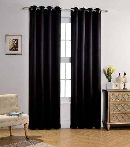 MYSKY HOME Solid Grommet top Thermal Insulated Window Blackout Curtains for Kids Bedroom, 52 by 84 inch, Black (1 panel)