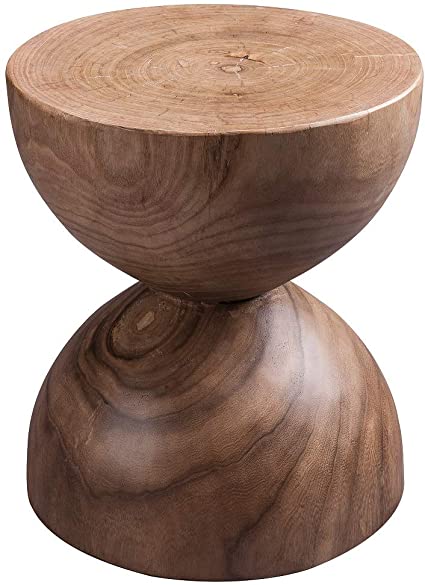 Hourglass-Shaped End Table Natural Wood Grain Design 132lb. Capacity Little Coffee Table and Stools for Yard, Lobby, Living Room US Delivery