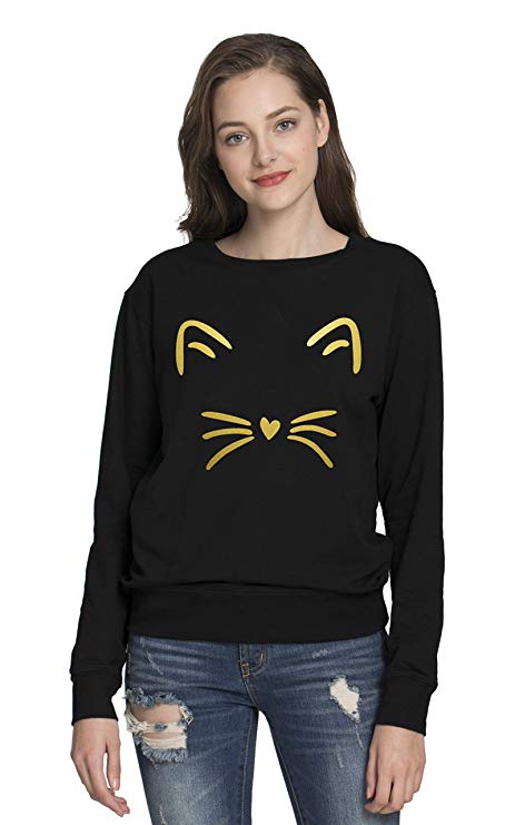 PINJIA Womens Cute Letter Printed Graphic Funny Cat Tshirts and Sweatshirt and Tanks(MXT03)