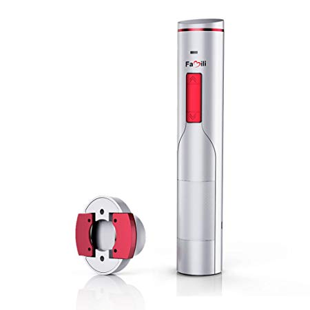 Famili FM700WR Electric Wine Opener Rechargeable Corkscrew Wine Bottle Opener with Foil Cutter, Opens up to 180 bottles with one charge, Pearl White