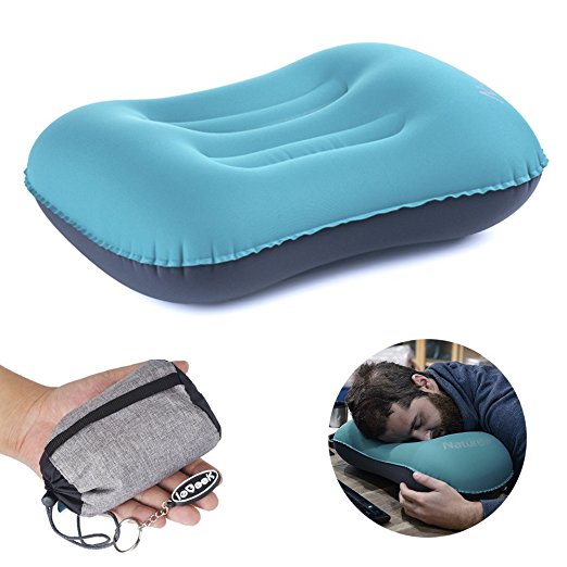 Inflatable Camping Pillow, ieGeek Ultralight Portable Inflating Travel Air Pillow Compact Compressible Ergonomic Soft Comfortable Neck&Lumbar Support for Outdoor Backpacking/Hiking/Picnic/Airplane/Car