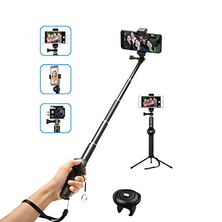 Wireless Selfie Stick, M.Way Handheld Selfie Tripod Monopod with Detachable Remote Control Shutter and 360 Degree Rotation Holder for iPhone 8/ X/ 7 Plus, Samsung Galaxy Note 8/S8, Gopro, Digital Camera