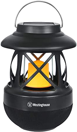 Westinghouse Intelligent 2-in-1 Solar Bluetooth Speaker LED Lanterns with Hook IPX4 Water Resistant Solar Lights Outdoor Wireless Flame Speakers USB Charging Candle Lamp for Garden Porch Outdoors & In