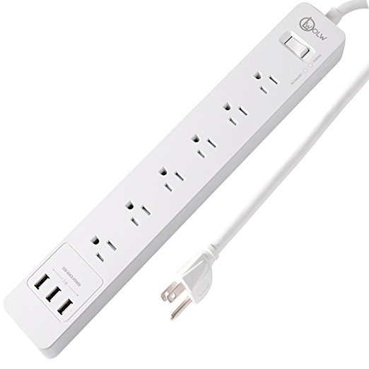 OOLLWW Surge Protector UL Listed 6 Outlet Wall Mount Power Strip 1700 Joules Power Cord with 3 USB Smart Charger for Home Office White