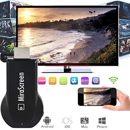 HDMI Wireless mirascreen Display Receiver WiFi 4K 1080P Mobile Screen Cast Mirroring Adapter Connector for iOS/Android/Windows/Projector/TV/MAC OSX Display Wireless HDMI Adapter TTV Box (Black)