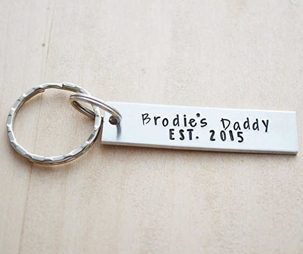 Personalized Hand Stamped Dad Keychain Gifts Established Est 2017 2018 Stocking Stuffers for Men