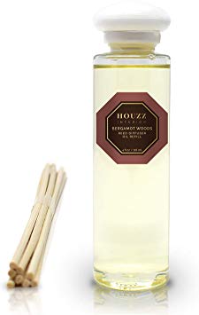 HOUZZ Interior Reed Diffuser Refill Oil Bergamot Woods Room Scent with Reed Sticks! Woodsy Bergamot Leaves & Cyprus – Made with Natural Essential Oils – No Sulfates or Parabens – Easy to Use