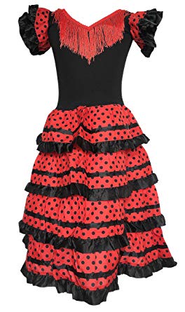 La Senorita Spanish Flamenco Dress Fancy Dress Costume - Girls/Kids - Black/Red