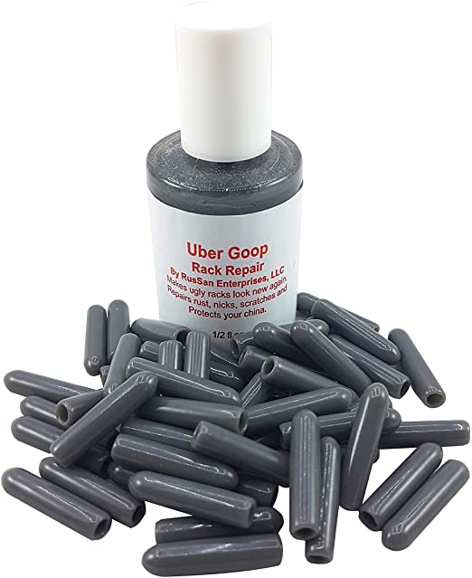 Uber Goop Dark Gray 1/2 oz Bottle & 150 pieces Dark Gray Dishwasher Rack Repair Rack Tip Tine Cover Caps (Dark Gray, 1/2 oz Bottle   150 Caps)