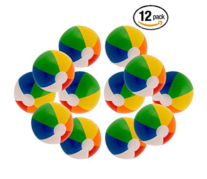 12" Rainbow Colored Party Pack Inflatable Beach Balls - Beach Pool Party Toys (12 Pack)