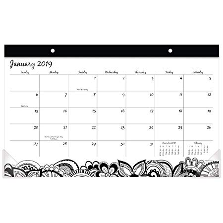 Mead 2019 Desk Calendar, Desk Pad, 17-3/4" x 11", Compact, Zendoodle (CRM10100)