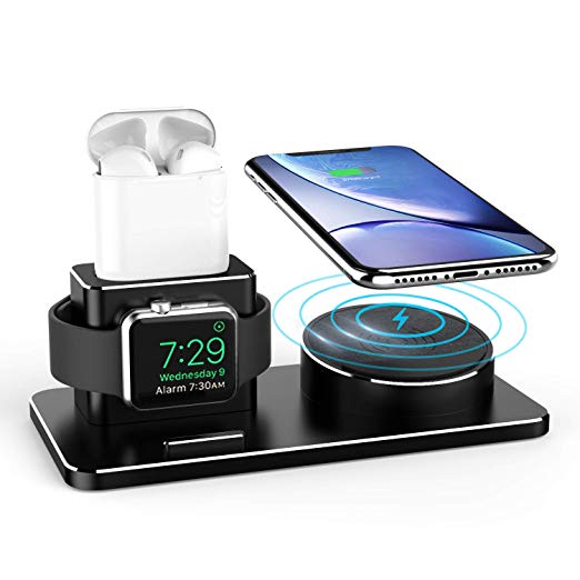Awelbuy Charger Stand for Apple Watch, Aluminum Charging-Stand Dock for iWatch Series 4/3/2/1 AirPods, 10W Wireless Charging Station for iPhone X/XS/XR/Xs Max/8/8 Plus