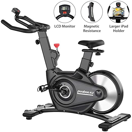 pooboo Exercise Bike Indoor Cycling Bike Magnetic Resistance Stationary Bike Rear Flywheel Indoor Bicycle with Monitor and Ipad Holder