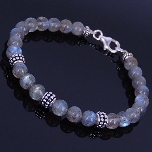 Men and Women Bracelet Handmade with 6mm High Quality Labradorite Beads and Genuine 925 Sterling Silver Beads, Spacers & Clasp