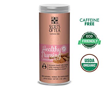 Secrets Of Tea Healthy Nursing Lactation Tea- 20 Biodegradable Sachets- Up to 40 Servings- Certified USDA Organic & FDA Approved- Each Sachet can be Used Twice (Cinnamon)