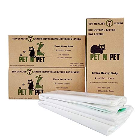 PET N PET Cat Litter Box Liners XLarge Drawstring Biodegradable Cat Litter Bags for Pans 14 Pack