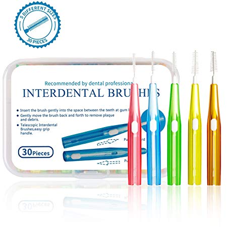 Interdental Brushes 30pcs Mixed Pack with Sizes 0.6-1.5mm Xpassion Tooth Dental Picks for Daily Oral Hygiene Healthy Teeth and Gums Simple and Effective Cleaning Fit for Children Adult