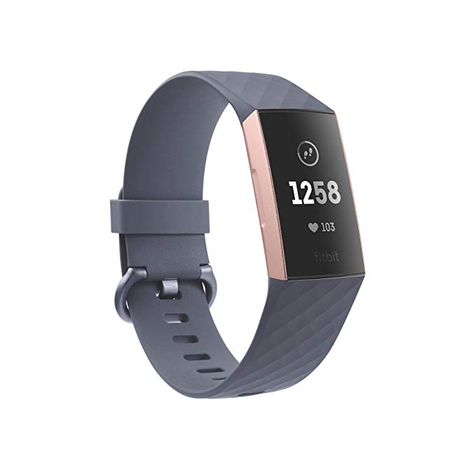 Fitbit Charge 3 fitness activity tracker, rose gold/blue/grey, one size (s & l bands included)