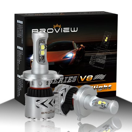 BROVIEW V8 LED Headlight Bulbs w/ Clear Arc-Beam Kit 72W 12,000LM 6500K White Cree LED Light Bulbs for Replace HID & XENON Headlights 2 Yr Warranty - (2pcs/set) (H4,9003)