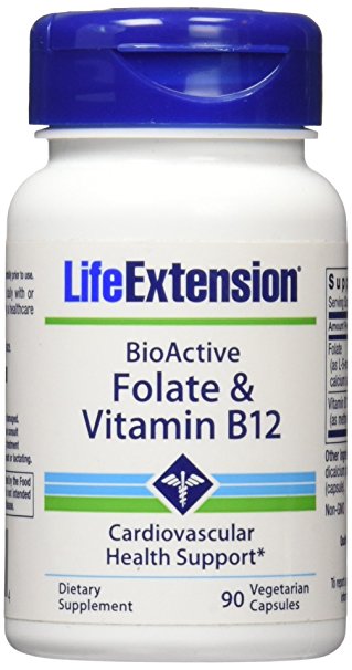 Life Extension Folate & Vitamin B12 Vegetarian Capsules, 90 Count