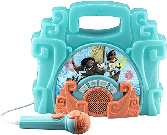 eKids Moana Sing Along Boombox with Microphone Built in Music Flashing Lights Real Working Mic Connects to MP3 Party Away