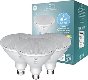 GE LED  Color Changing PAR38 Outdoor LED Light Bulbs with Remote, 15 Watts, Outdoor Rated Floodlight (3 Pack)